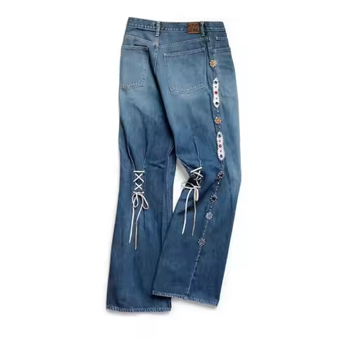 New 25ss Kapital Hirata japan Style Wash Heavy Industry Rivet Cowboy Gemstone Pants Men Fashion Wide
