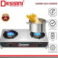 DESSINI ITALY Auto Ignition Gas Cooker Propane LPG Hob 2 Burner Cooktop Tabletop Stainless Steel Sto