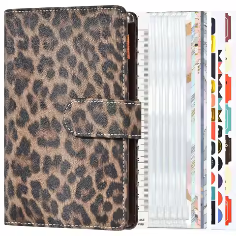 A6 Leopard Print Wallet Budget Plan Binding Zipper Envelope Cash Envelope Budget Fund Organizer Budg