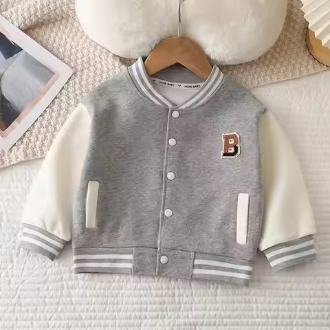 2024 Boys Baseball Jacket Baby Letter Round Collar Coat Spring Autumn New Girls Fashion Casual Sport