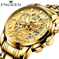 FNGEEN 4088นาฬิกาชายนาฬิกาควอตซ์แฟชั่น Hollow Gear กันน้ำสแตนเลสสตีลนาฬิกาส่องสว่างผู้ชาย Relogio Masculino