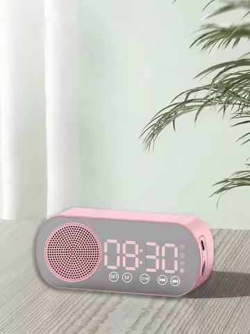 Bluetooth Speaker, Mirror-Faced Clock Alarm Clock Smart Speaker, Bass-Heavy FM Card Insertable Small