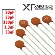 10 pcs of Ceramic Disc Capacitor 30pF, 33pF, 330pF, 3.3nF, 33nF