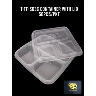 CONTAINER SQ3 COMPARTMENT WITH LID/BEKAS BUNGKUS MAKANAN 3 COPARTMENT