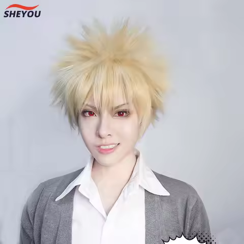 Anime Baku no Hero Bakugou Katsuki Bakugo Cosplay Wig Short Linen Blonde Heat Resistant Cosplay Cost