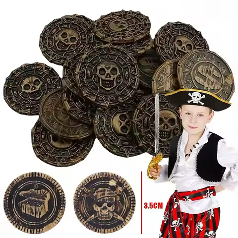 20/100pcs Plastic Skull Pirate Gold Coins Fake Treasure Game Coins for Halloween Birthday Party Deco