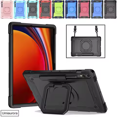 For Samsung Galaxy Tab S7 S8 S9 FE Plus 12.4" SM-X810 X610 T970 X710 Case Rotation Hand Ring Kids St