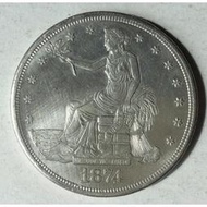 美國貿易銀 拿花女神銀幣 1874 S字註記 C3