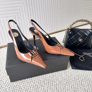 YSL Saint Laurent Square Toe High Heel Sandals - Genuine Leather Outsole, 9cm Heel, Beaded Detail