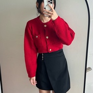 MERAH [CLOUDEE] AVEA Knit Cardigan - Premium Red Knit Cardigan for Women | Red Sweater Longsleeve