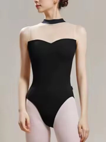 Ballet Leotard for Women Practice Sleeveless Velvet Stitching Mesh Gymnastics Performance Adult Aeri
