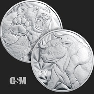U.S. United States GSM Bull & Bear 1/2 oz .999 Fractional Silver Round 1/2oz