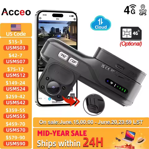 4G LTE Dashcam Remote Live-View Car DVR Two-Way Talk Front and Inside Lens GPS 24/7 Parking IR Night