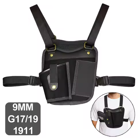 Universal Chest Gun Holster Concealed Carry Shoulder Pistol Holster with Mag Pouch for Handgun 9mm G