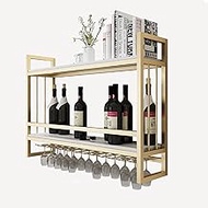 Gold Wine Rack Wall Mounted Wine Bottle Holder ，Iron Champagne Stemware Glasses Storage Shelf Kitchen Metal Floating Organizer Shelves With White Wooden Board (Size : 100x20x61cm) Comfortable