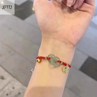 JPTD Elegant Retro Interlocking Double Circles Imitation Hetian Jade For Lovers Waven Rope PingAn Buckle Bracelets Women Wristbands Korean Bangles Lotus