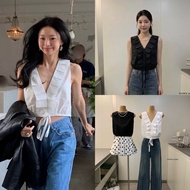 Express Delivery Wg.we 9473 V-Neck Sleeveless Shirt With Pleated Ruffles Can Be Worn On Both Sides.