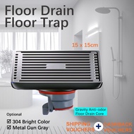Floor Drain Floor Trap 15X15cm Anti Odro Anti Insect 304 Stainless Steel Gray Bright WC Bathroom