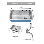 Combo chậu rửa chén 1 hố 7846 sus304 Valenza vòi rửa bát nóng lạnh dây rút 02 bộ xả khay inox bình r