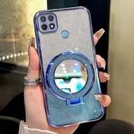 Phone Case OPPO A15 A15S A54 4G Shockproof Mirror Magnetic Suction Bracket Transparent Phone Casing 