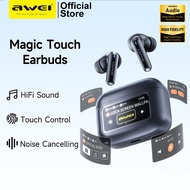 Awei T56 Bluetooth Earphones Smart Touch Screen Bluetooth 5.4 ANC+ENC Noise Cancelling Wireless Earb