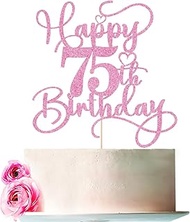 Bejotaa Pink Happy 75th Birthday Cake Topper 1pcs Glitter Happy Birthday Cake Topper for 75th Birthd