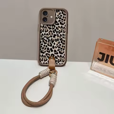 Wrist Chain Lanyard Case For Xiaomi Poco X7 Pro Redmi Note 14 Pro Plus Leopard Print Hang Strap Shoc