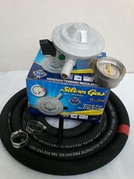 Regulator Gas LPG Safety Otomatis silver gas dan selang 3 lapis