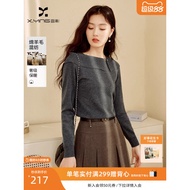 Chanel Gray Long-Sleeved Sweater Women 2026 Spring New Style Design Niche Bottoming Top One-Shoulder