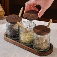 Kitchen spice storage box, internet famous spice box, Japanese style glass spice box set, salt box,