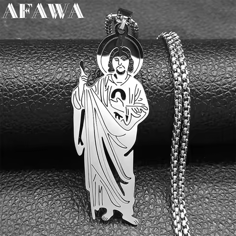 San Judas Tadeo Pendant Necklace for Men Women Stainless Steel Silver Color Saints Apostle of Jesus 