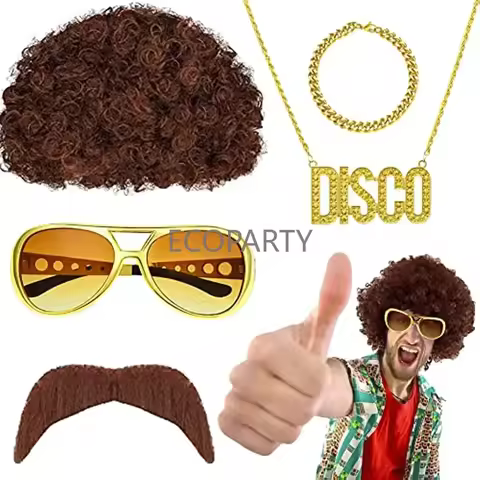 Disco Hippie Costume Hippy Fancy Dress Accessories, 60s 70s 80s Afro Hippy Wig/ Hippie Funky Sunglas