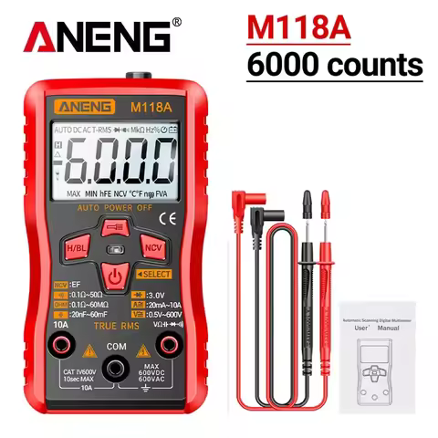 ANENG Digital Mini Multimeter 6000 Counts Auto Mmultimetro DC/AC Voltage Tester Tranistor Meter NCV 