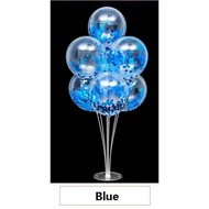 1 Set of Balloon Table Stand + 7 Pcs Transparent Balloons With Shining Confetti
