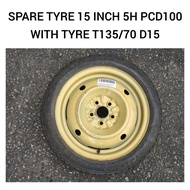 Spare Tyre 15 Inch 5H PCD100 ( T135/70/D15 ) For Toyota Wish Caldina Prius / Subaru / Tayar Spare / 
