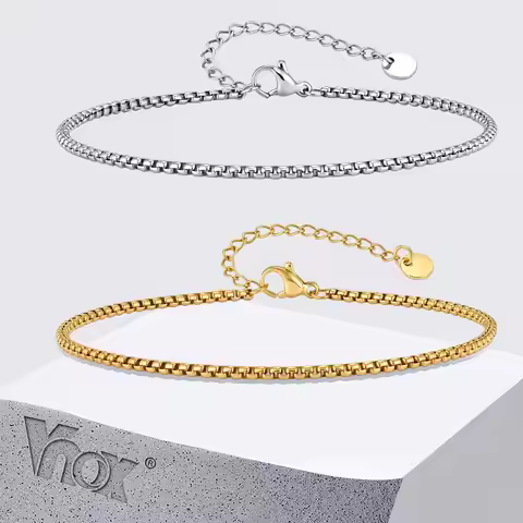 Vnox Stainless Steel Box Chain Link Anklet for Men Women, Gold Silver Color Adjustable Chain Anklet 