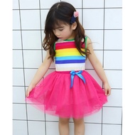 Girl Colorful Dress 1-Piece Rainbow Pattern Dress