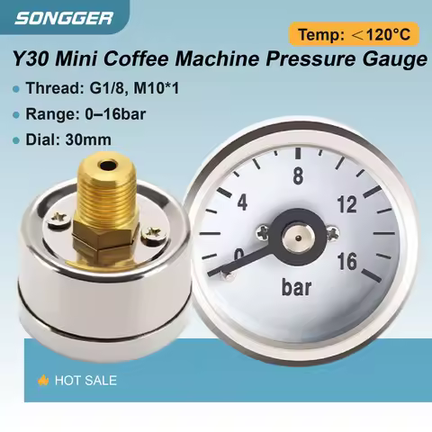Mini Espresso Machine Pressure Gauge 0-16 Bar Analog Bar PSI Dial 25-30mm Stainless Steel Connector 