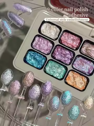 9 Colors Universal Style Embellishment Pat Glue,Canned,High Saturation, Popular, Semi-Solid, Nail Po