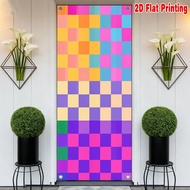1pc, 2d flat printing Enchanting Door Cover Banner 70.9x 35.4in party banner Vibrant Colorful Checke