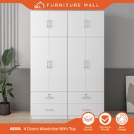 SKL Furniture ARIA Set 5X8FT Wardrobe 4 Door With 4 Drawer & Top Shelf/Almari Set 4 Pintu/ Wardrobe 