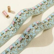 1/5 Yard 5cm Wide Chinese Lotus Flower Embroidered Lace Trim, 5cm Gold Sequin Decorative Satin Ribbo