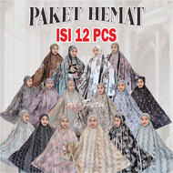 PAKET HEMAT 12 PCS | Mukena Travel Motif Mini Pouch 2in1 Resleting Katun Premium