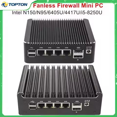 Solid Fanless Firewall Mini PC Intel i5-8250U N150 N95 Pentium 6405U 4417U 4x2.5G LANs DDR4 NVMe pfS