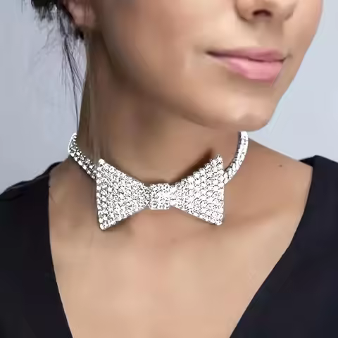 Luxury classic sparkling crystal bow necklace necklace necklace necklace fashionable women's rhinest