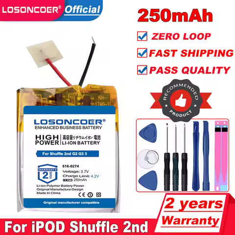 250mAh For iPOD Shuffle 2nd Generation 2 Shuffle2 1GB G2 G3 3 MP3 MP4 616-0278 GPS JPR BT3030 AHB302
