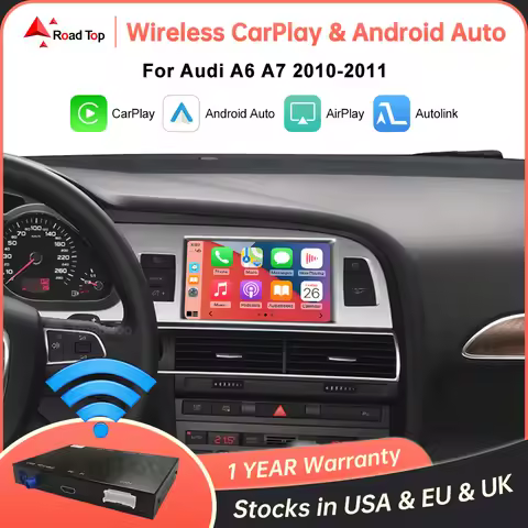 Road Top Wireless CarPlay Android Auto for Audi A6 C6 A7 C7 2010-2011 Q7 2010-2015,with Mirror Link 