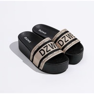 Dzwe 5-Cent High-Heeled Sandals Woven Fabric Screen-Printed Pattern Non-Slip Soles