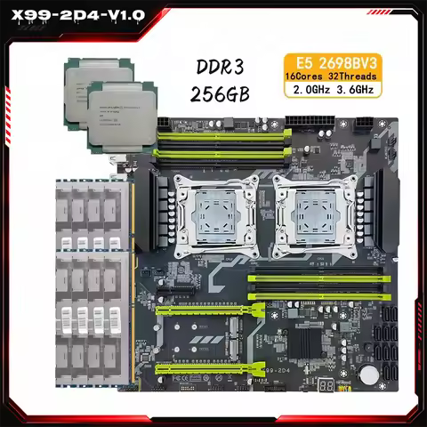 Dual CPU X99 Motherboard Set X99 Xeon Kit with E5 2698B V3 256GB DDR3 Ram M.2 Used for Video Renderi
