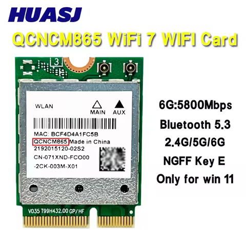 QCNCM865 M.2 Network Card Bluetooth 5.3 up to 5.8Gbps Better than Wifi 6E Wlan Wireless Adapter Only